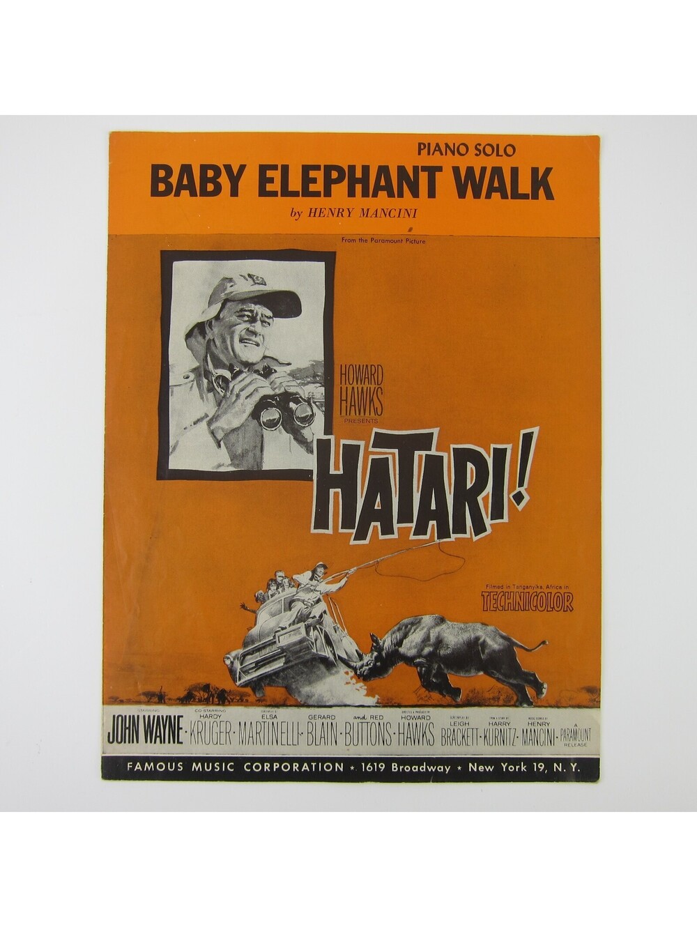 Baby Elephant Walk Sheet Music Hatari John Wayne Henry Mancini Vintage 1962
